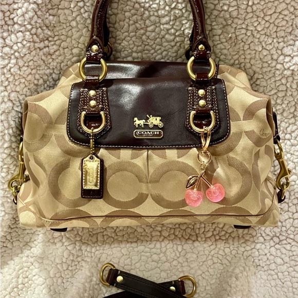 Coach Madison Signature Op Art Sabrina Brown Beige Satchel - Picture 1 of 12